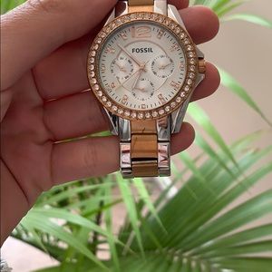 Rose Gold and silver fossil watch